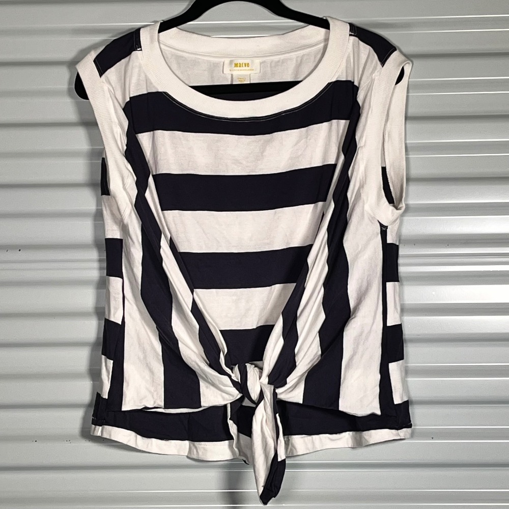 Maeve Anthropologie Navy White Striped Tie Front Sleeveless Cotton Top Small